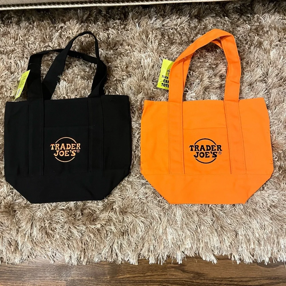 NWT Bundle Trader Joe's Black and Orange Mini Tote Bags - Picture 2 of 8